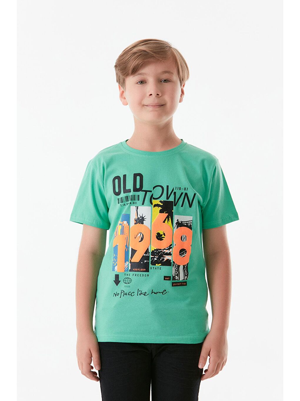 Yeşil Baskılı Bisiklet Yaka Erkek Çocuk Tişört