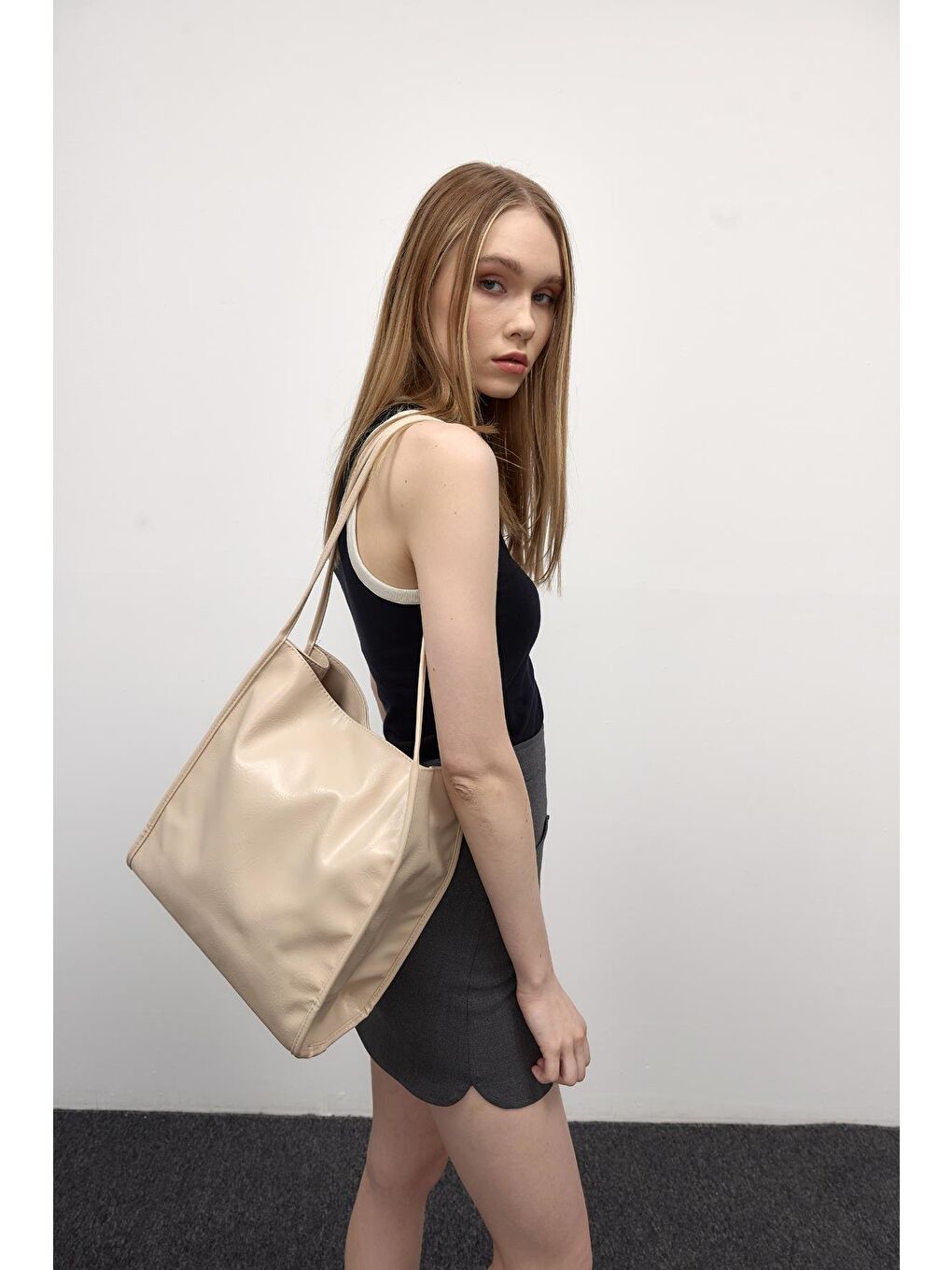 Ekru Miguel Vintage Omuz Çantası Krem-1