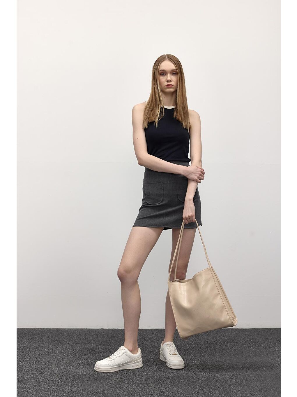 Ekru Miguel Vintage Omuz Çantası Krem-2