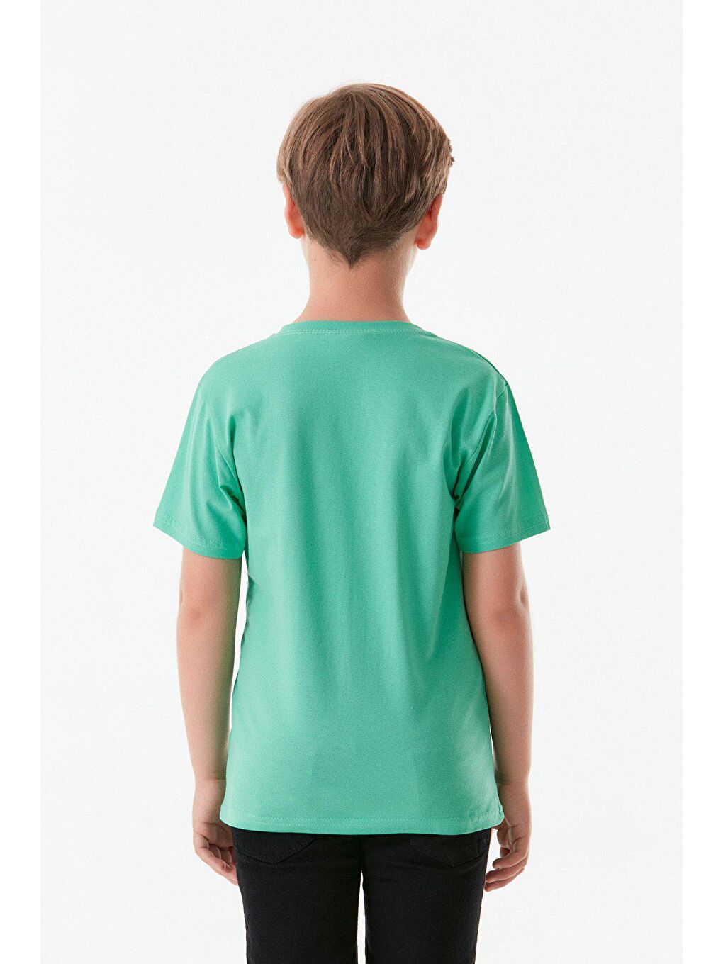 Yeşil Baskılı Bisiklet Yaka Erkek Çocuk Tişört-2