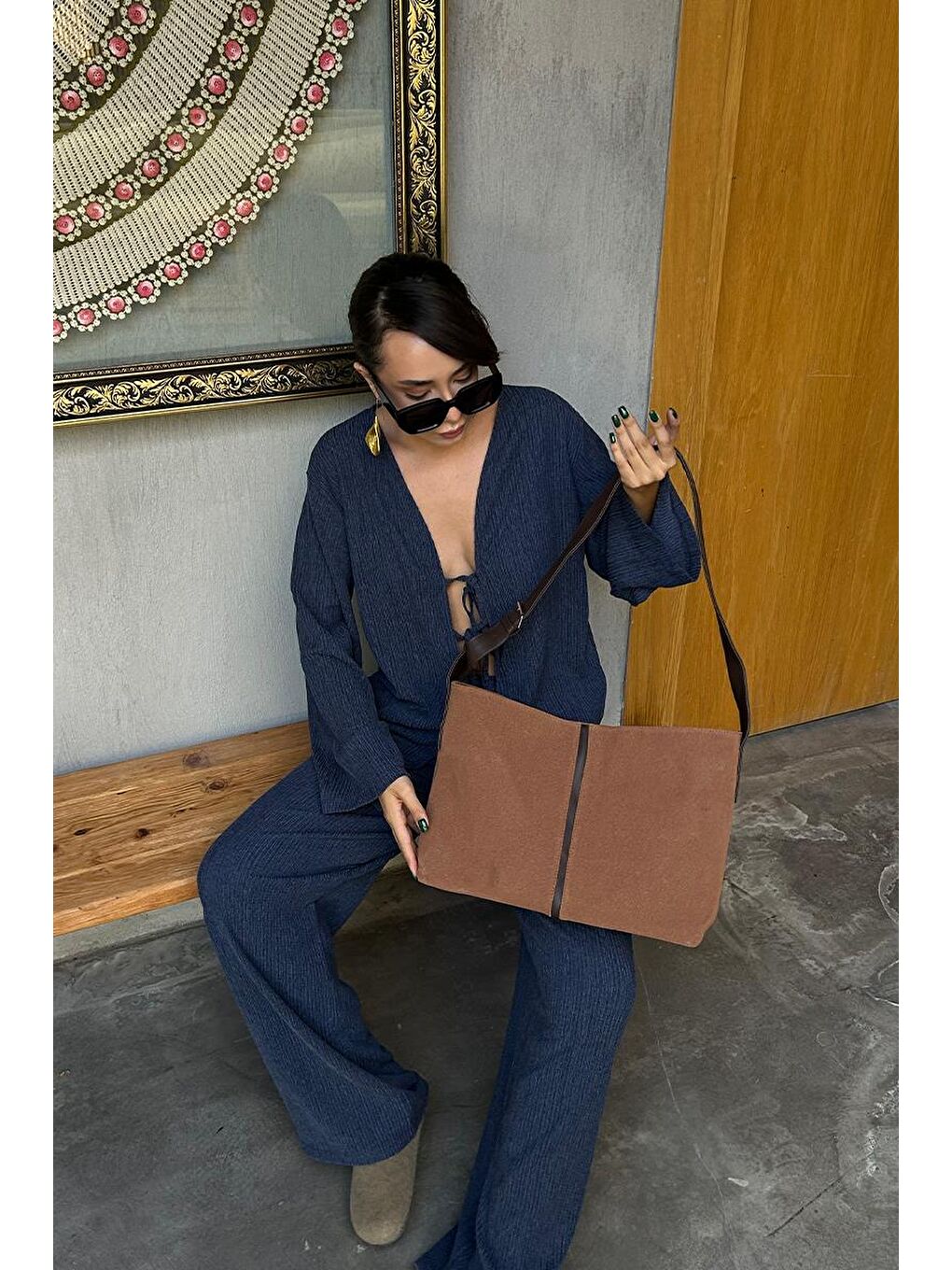 Kahverengi Agatha Süet Omuz Çantası Taba-11