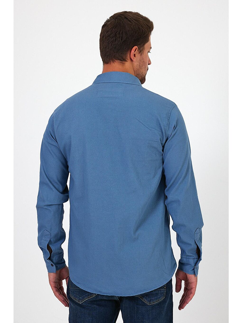 Mavi Regular Fit Çift Cepli Çıt Çıt Düğme Detaylı  Erkek Jean Gömlek RF0290-6