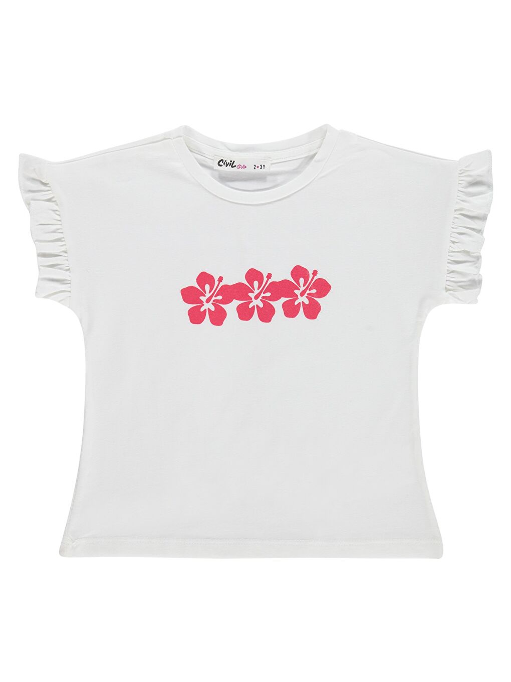Girls Kolları Fırfırlı 2-5 Yaş Tişört - Kırık Beyaz