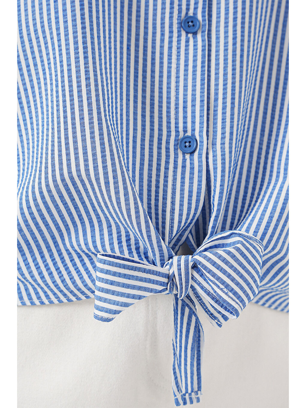 Kadın Önü Bağlamalı Çizgili Gömlek 20323 - Lacivert-4