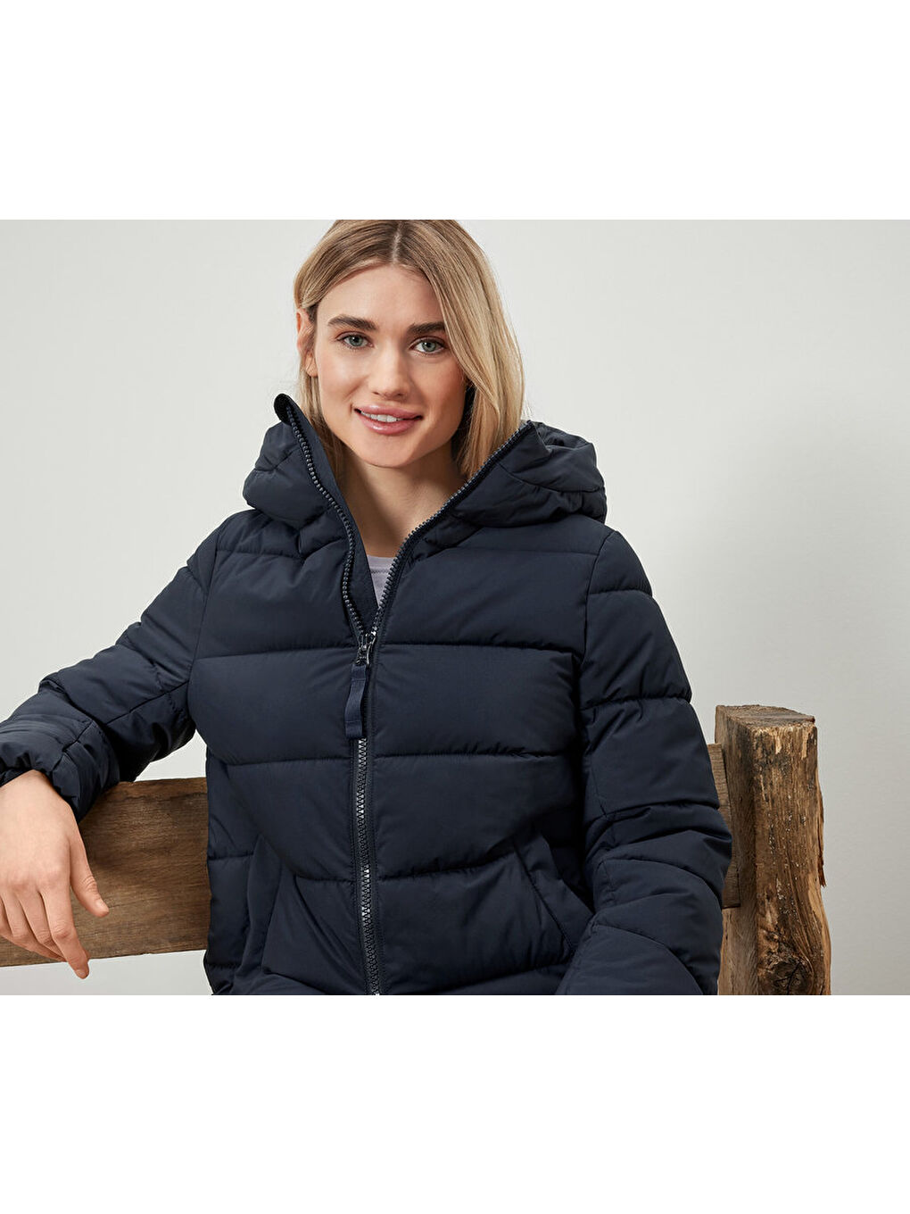 Kadın Kapitone Mont, , Mavi-4