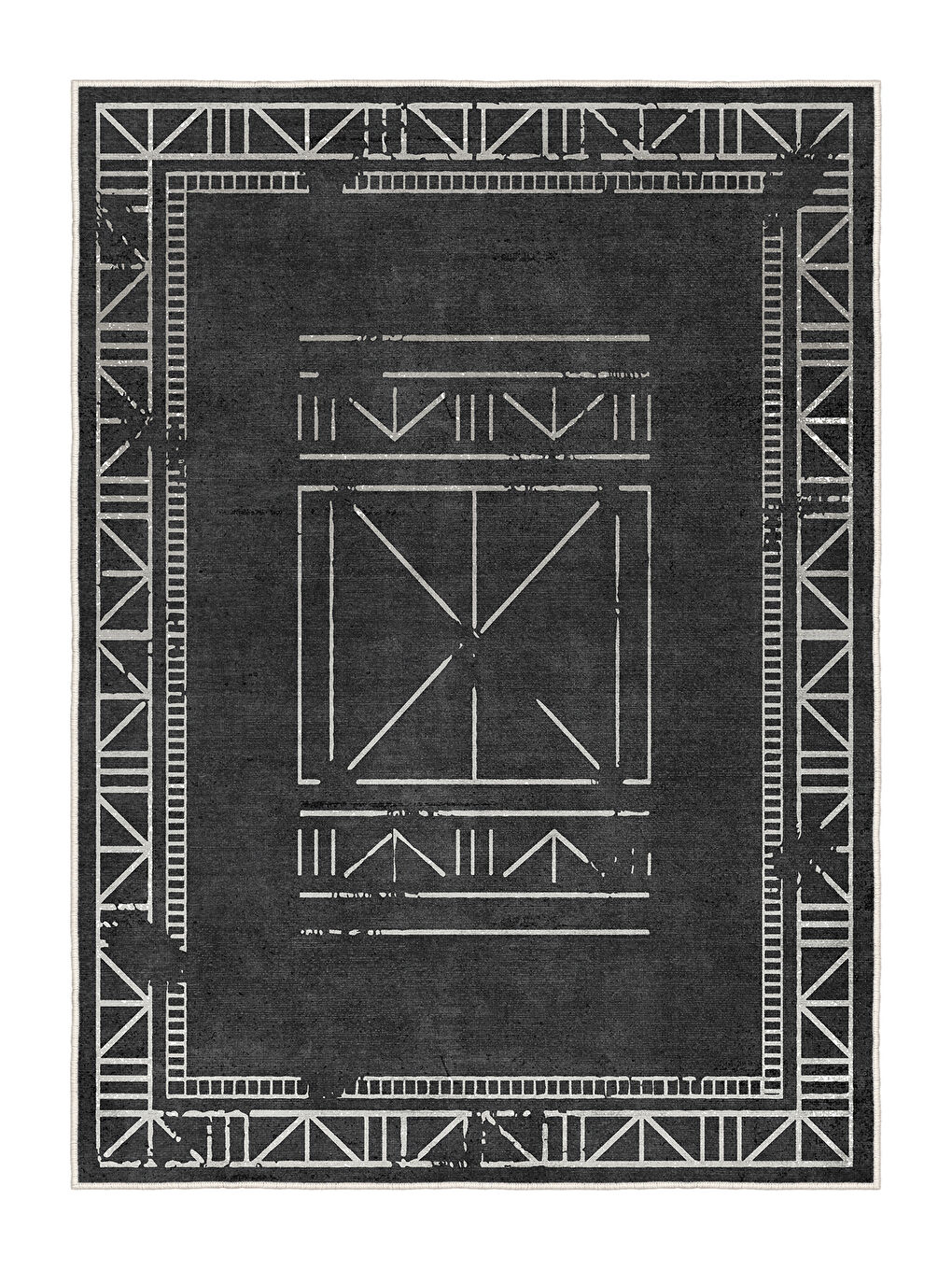 Siyah Dekoratif Salon Halısı, Makinada Yıkanabilir, Kaymaz Taban, İnce & Modern Tasarım