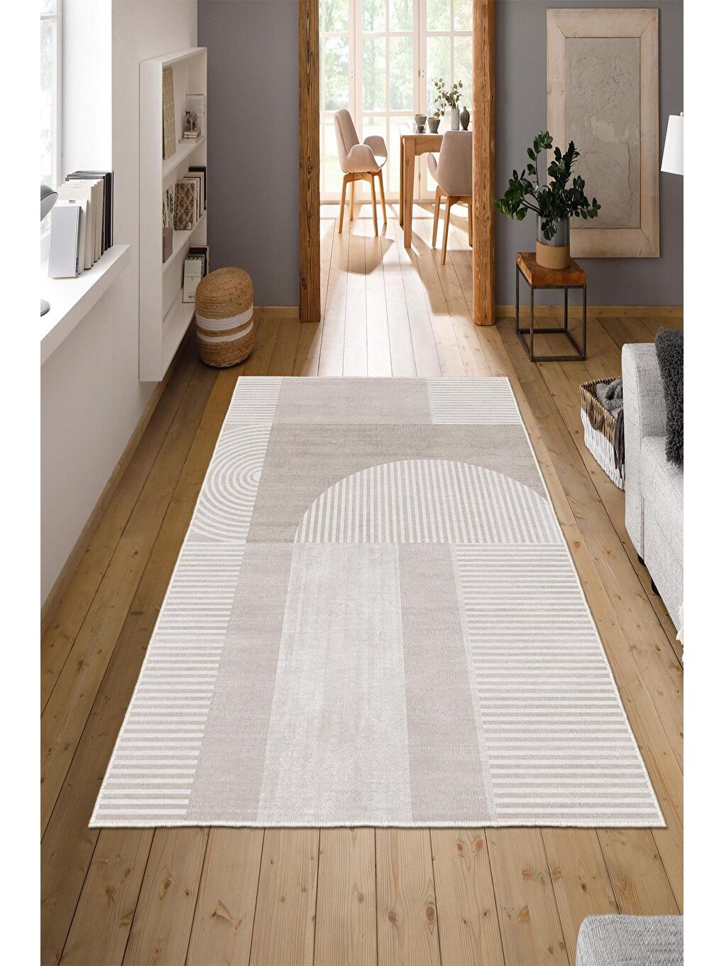 Bej Özel Tasarım, Kaymaz Taban, İnce, Yıkanabilir, Modern Halı WOOKECE1488 180x280-1