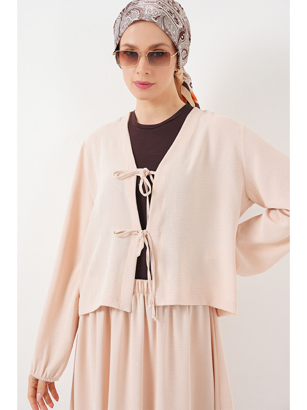 Ekru Kadın Ayrobin Kimono Etek İkili Takım 8047 - Krem-1