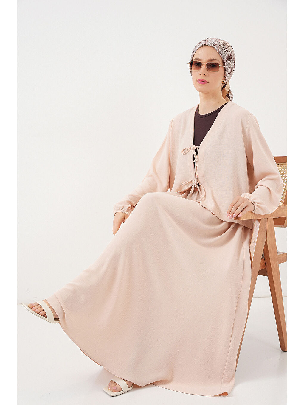 Ekru Kadın Ayrobin Kimono Etek İkili Takım 8047 - Krem-2