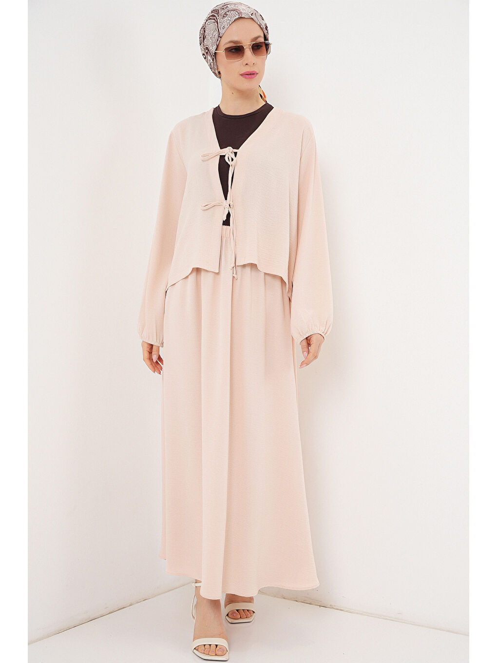 Ekru Kadın Ayrobin Kimono Etek İkili Takım 8047 - Krem-3