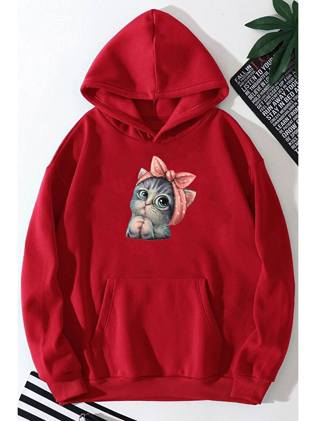 uyguntarz Kırmızı Unisex Sevimli Kedi Sweatshirt