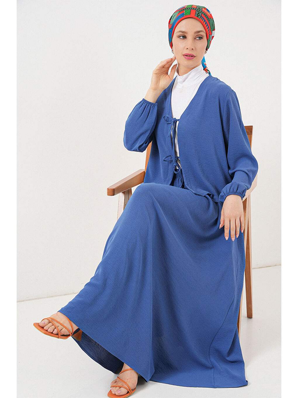 Kadın Ayrobin Kimono Etek İkili Takım 8047 - İndigo-2