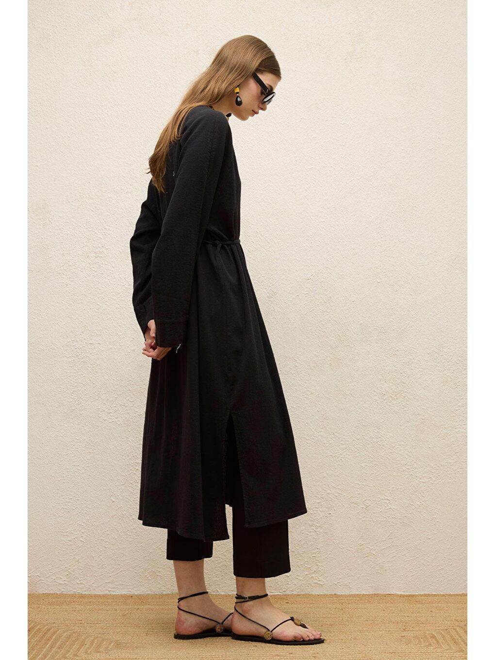 Pamuklu Bağlamalı Uzun Tunik Siyah-4