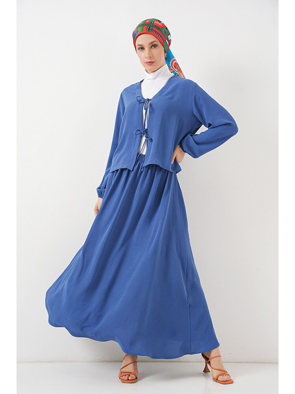 Kadın Ayrobin Kimono Etek İkili Takım 8047 - İndigo-3