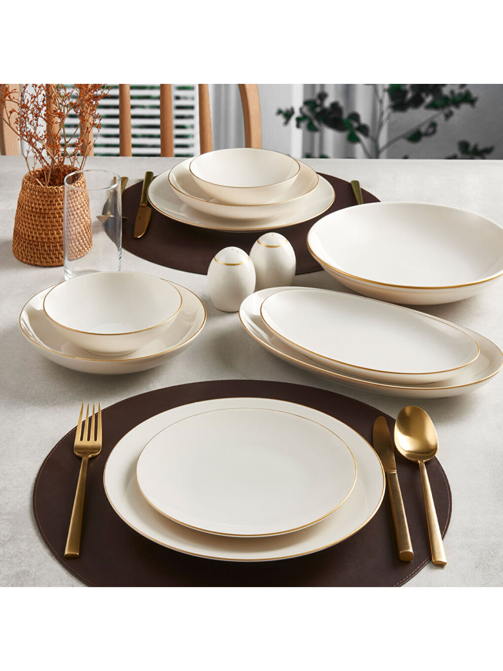 Ekru Camelia 30 Parça 6 Kişilik Yemek Takımı Altın Yaldız 20-2