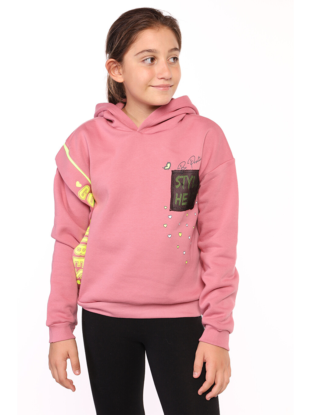 Pembe Kız Çocuk İçi Pamuklu Baskılı Sweatshirt