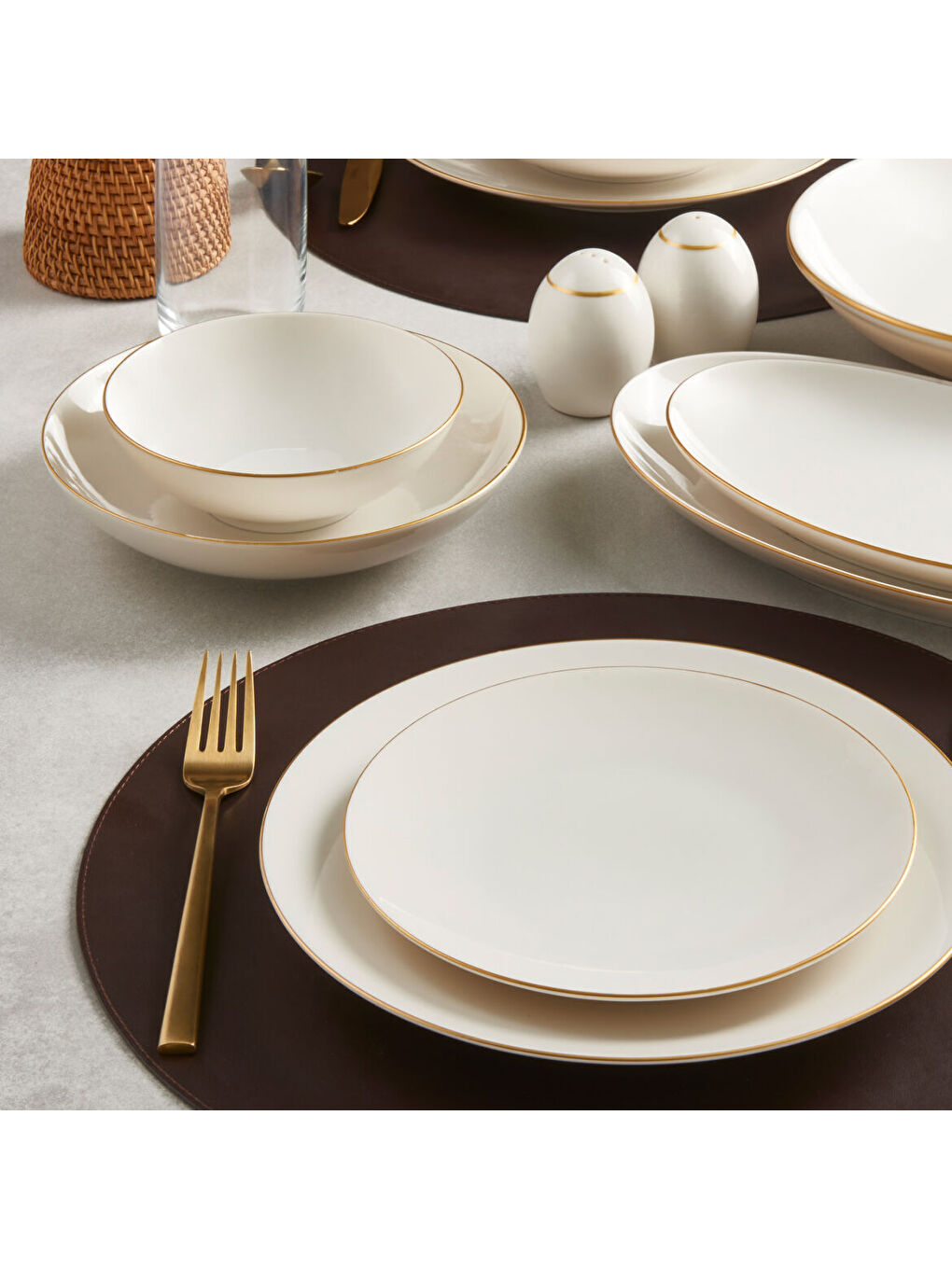 Ekru Camelia 30 Parça 6 Kişilik Yemek Takımı Altın Yaldız 20-3
