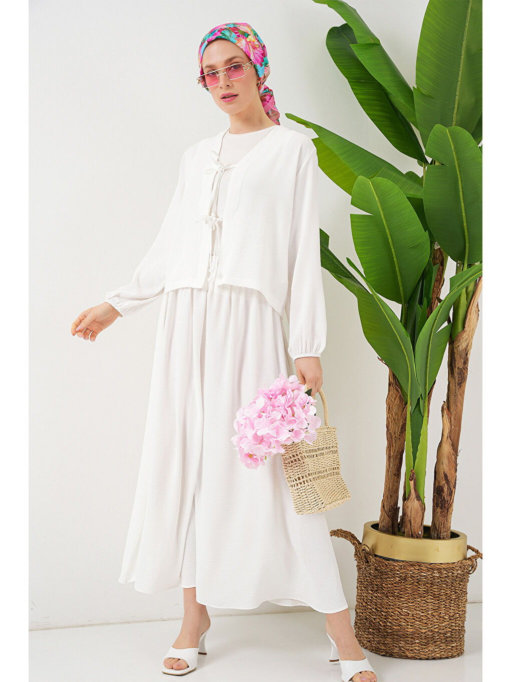 Kadın Ayrobin Kimono Etek İkili Takım 8047 - Beyaz