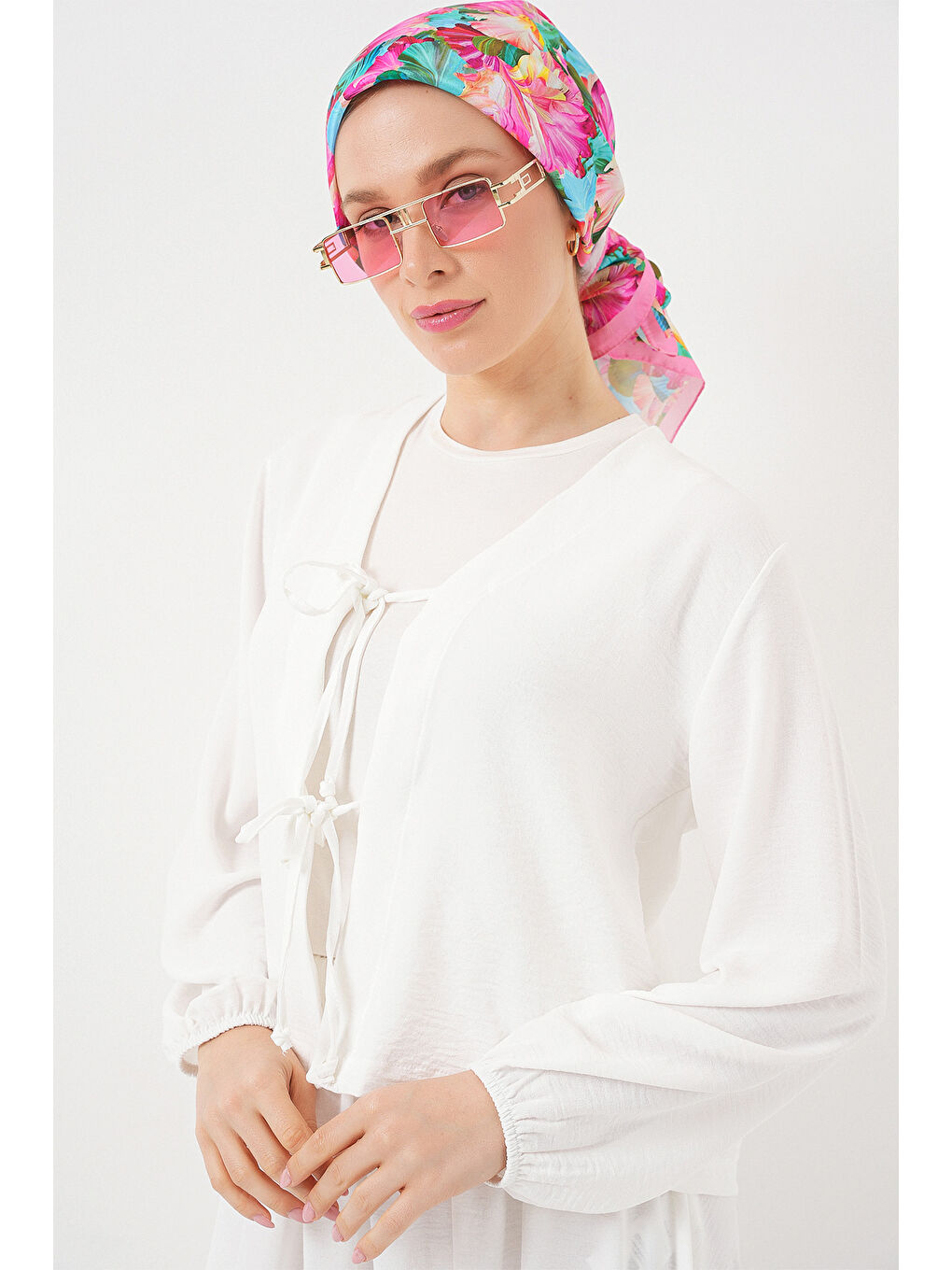 Kadın Ayrobin Kimono Etek İkili Takım 8047 - Beyaz-1