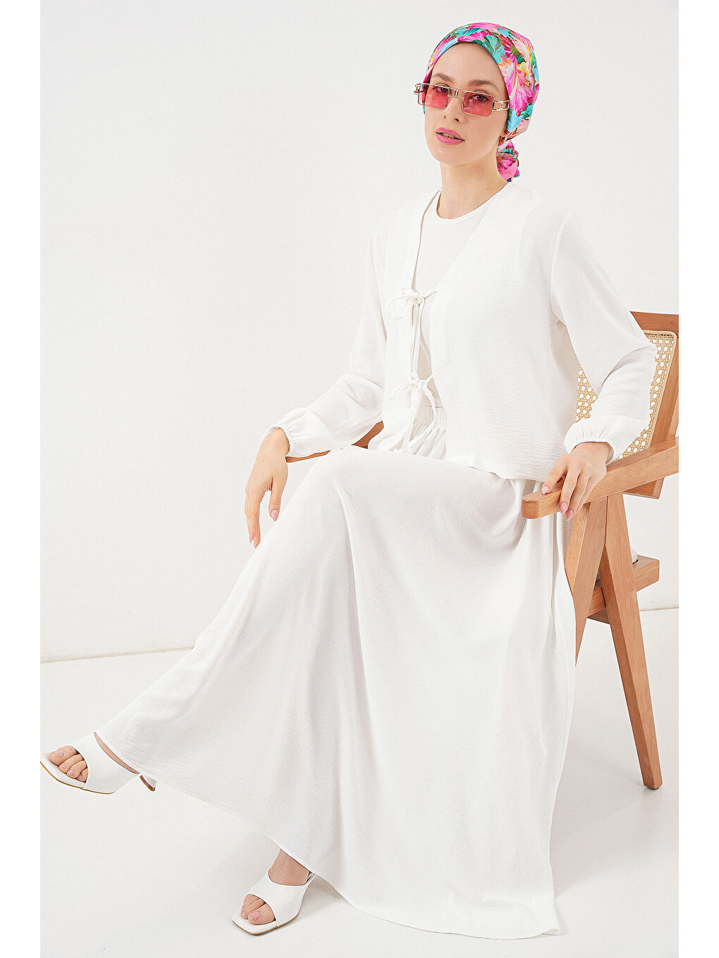 Kadın Ayrobin Kimono Etek İkili Takım 8047 - Beyaz-2