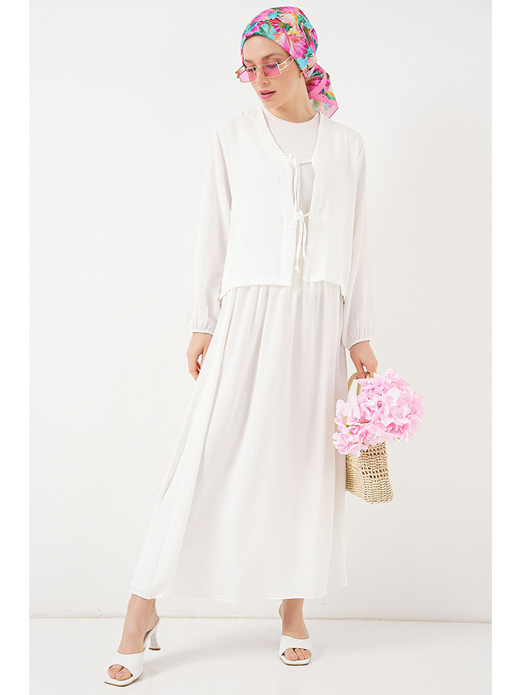 Kadın Ayrobin Kimono Etek İkili Takım 8047 - Beyaz-3