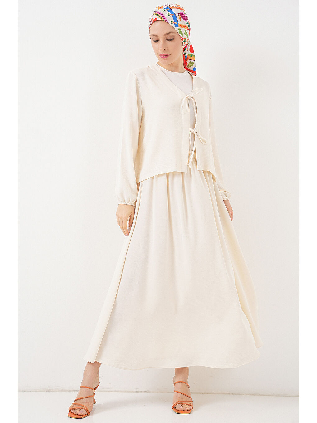 Kadın Ayrobin Kimono Etek İkili Takım 8047 - Ekru