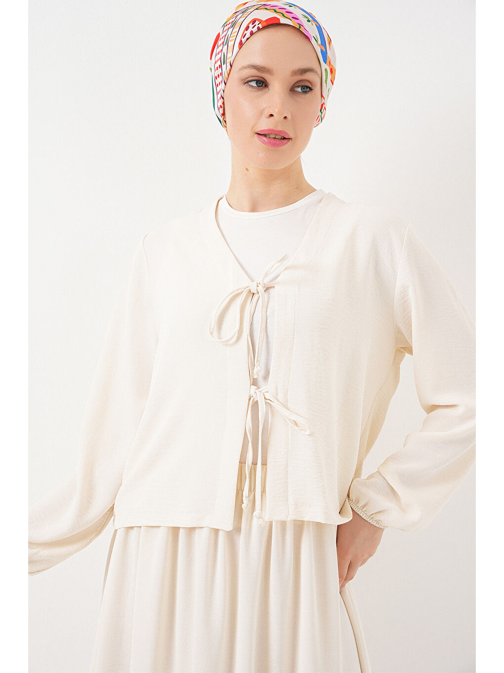 Kadın Ayrobin Kimono Etek İkili Takım 8047 - Ekru-1