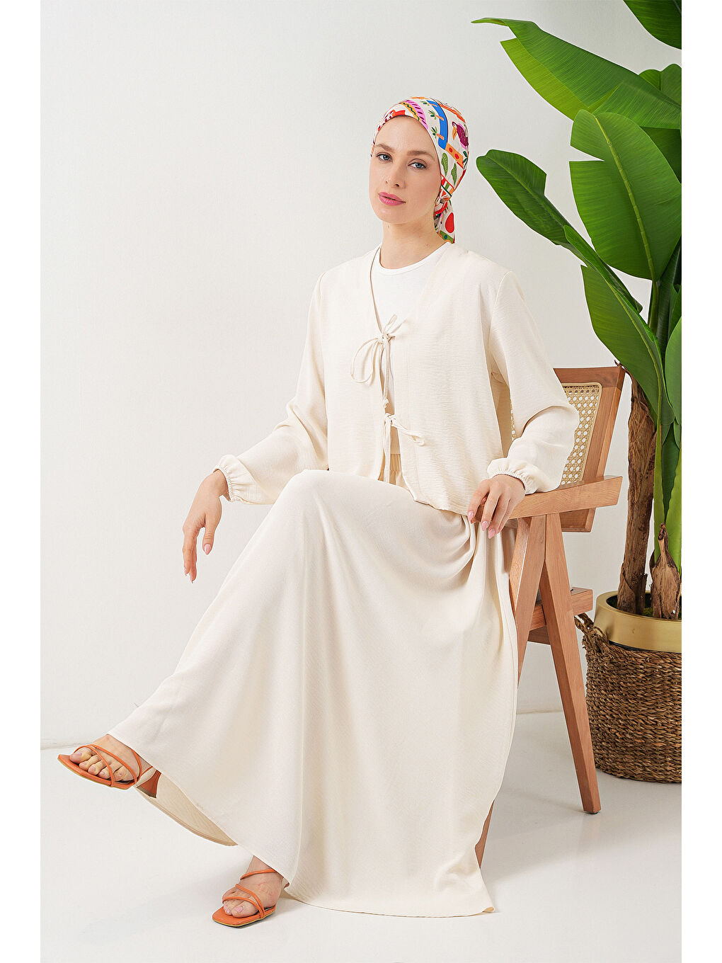 Kadın Ayrobin Kimono Etek İkili Takım 8047 - Ekru-2