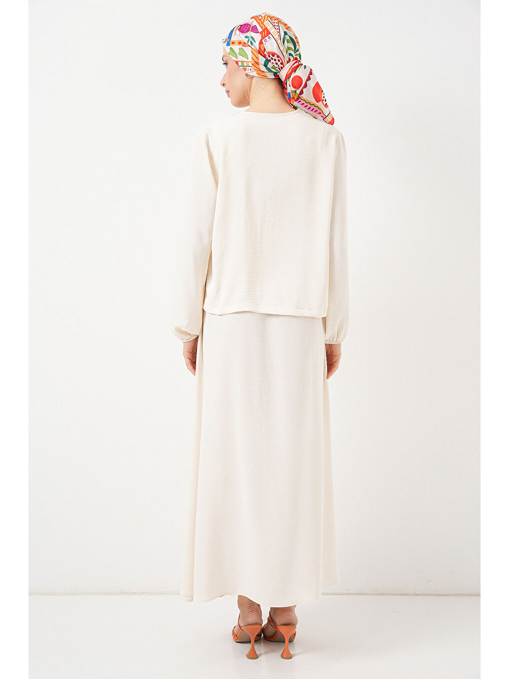 Kadın Ayrobin Kimono Etek İkili Takım 8047 - Ekru-5