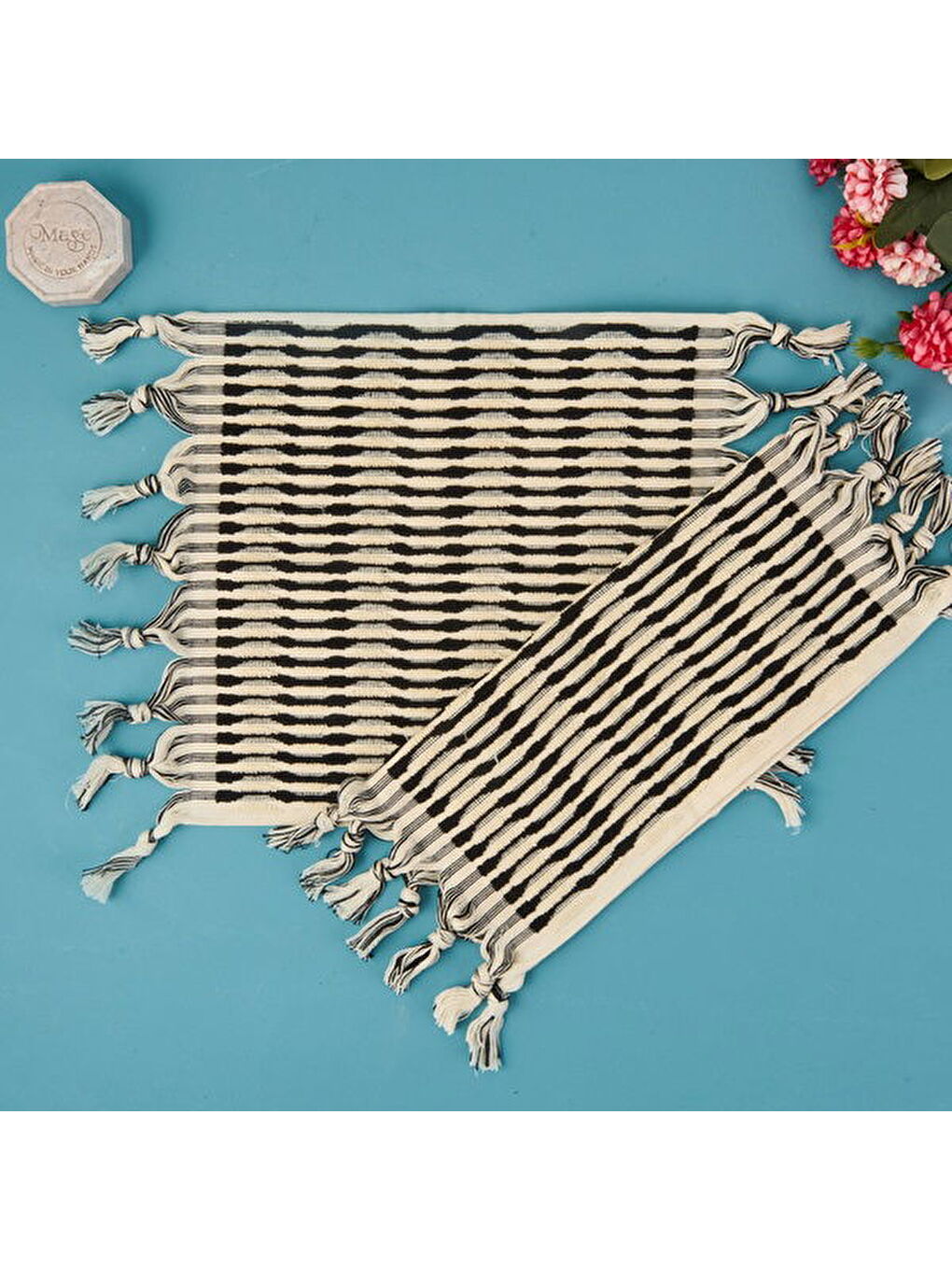 Lila Soft Greta 2'li Havlu Seti - Ekru / Siyah - 30x30 cm