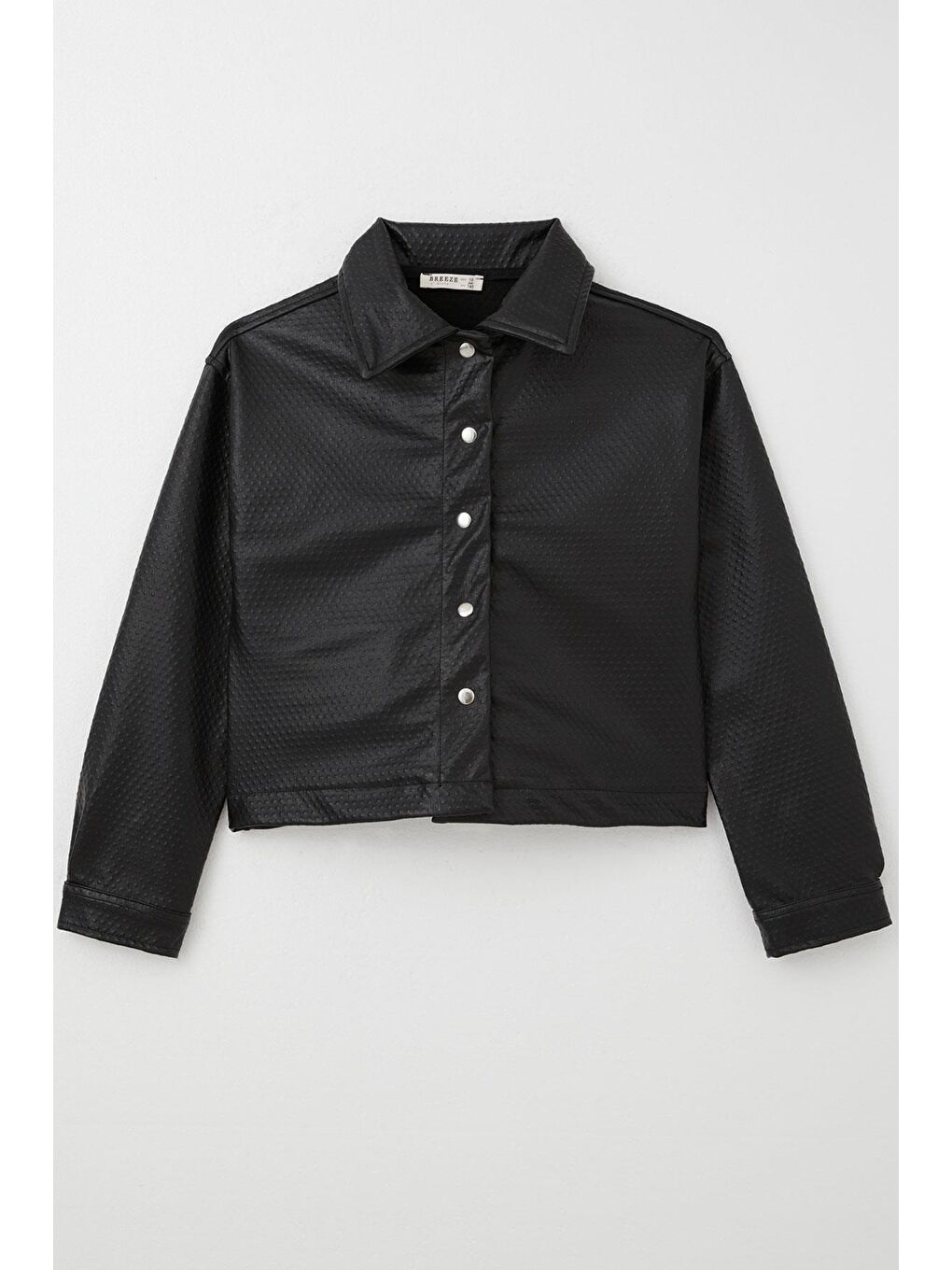 Kız Çocuk Deri Ceket Kabartma Desenli Çıtçıtlı Siyah (9-14 Yaş)