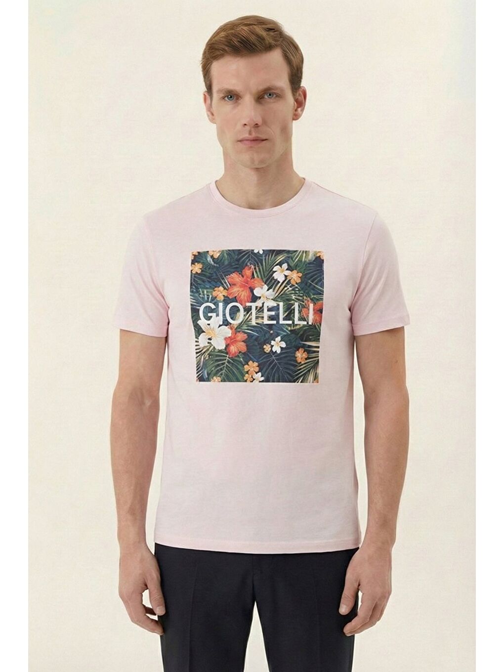 Giotelli Pembe Slim Fit Pamuk Karışımlı Bisiklet Yaka Erkek Tişört