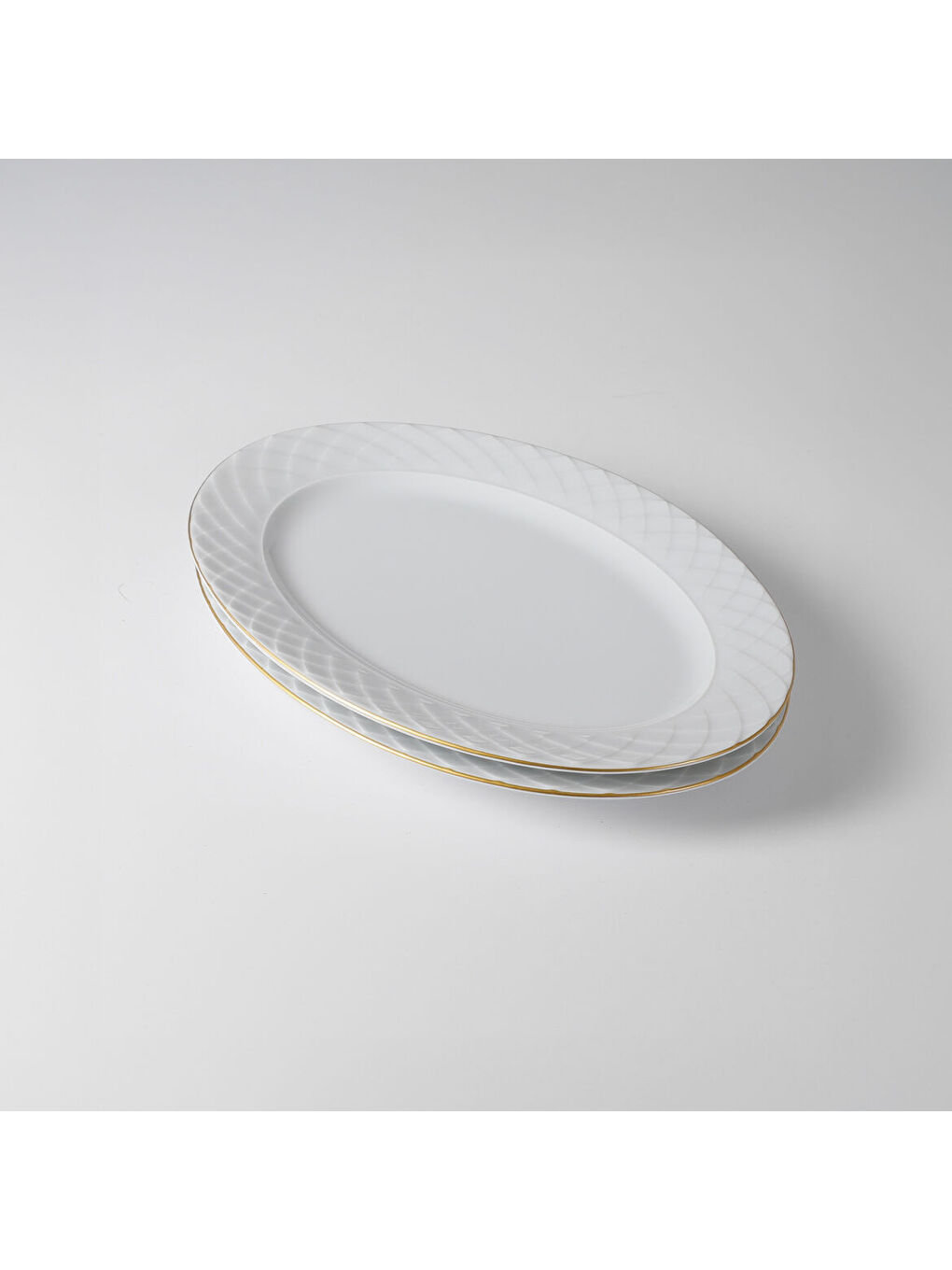 Ekru Alfa 2 Parça 25 cm Kayık Tabak Mat Altın File