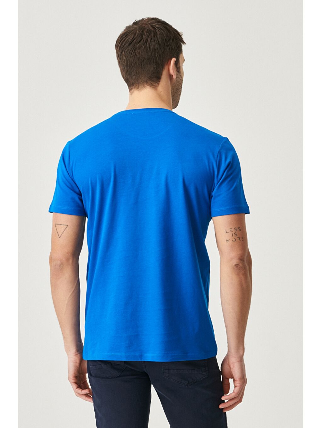 Mavi Erkek Saks-Kırmızı Slim Fit Bisiklet Yaka 2'li Düz Tişört Paketi-2