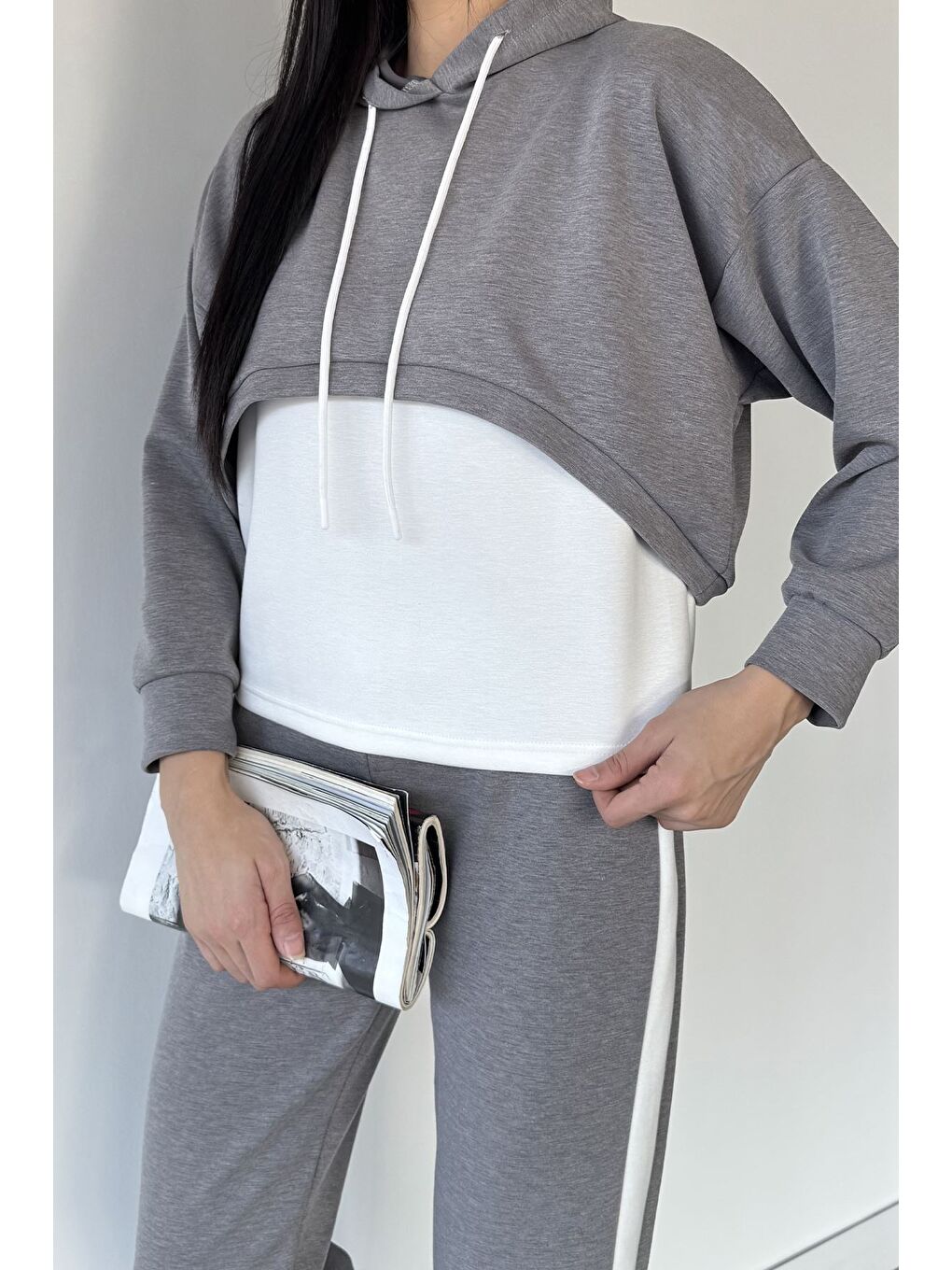 Gri Kadın Elastanlı Atlet Sweat Üçlü Eşofman Takımı-2