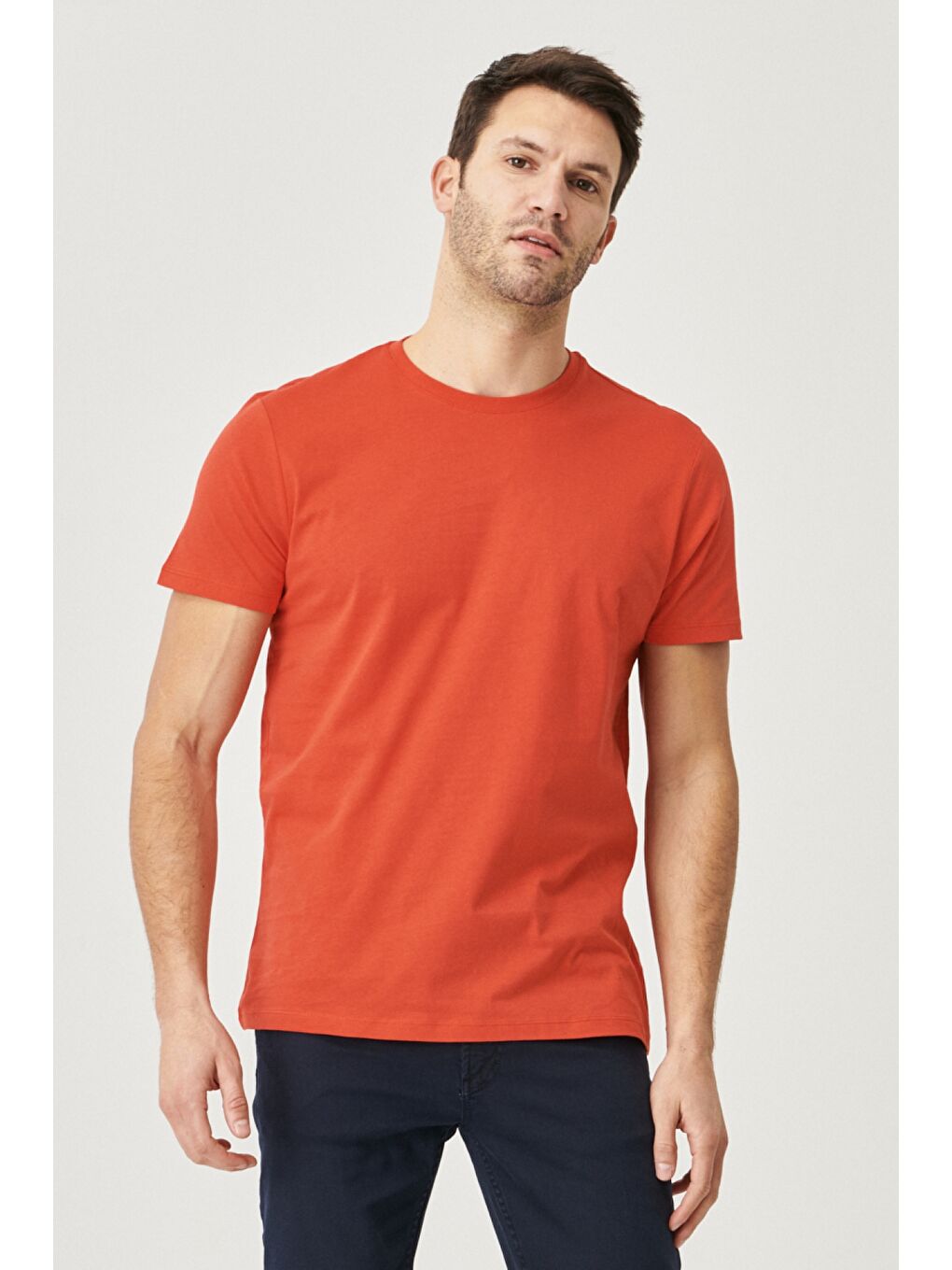 Mavi Erkek Saks-Kırmızı Slim Fit Bisiklet Yaka 2'li Düz Tişört Paketi-3