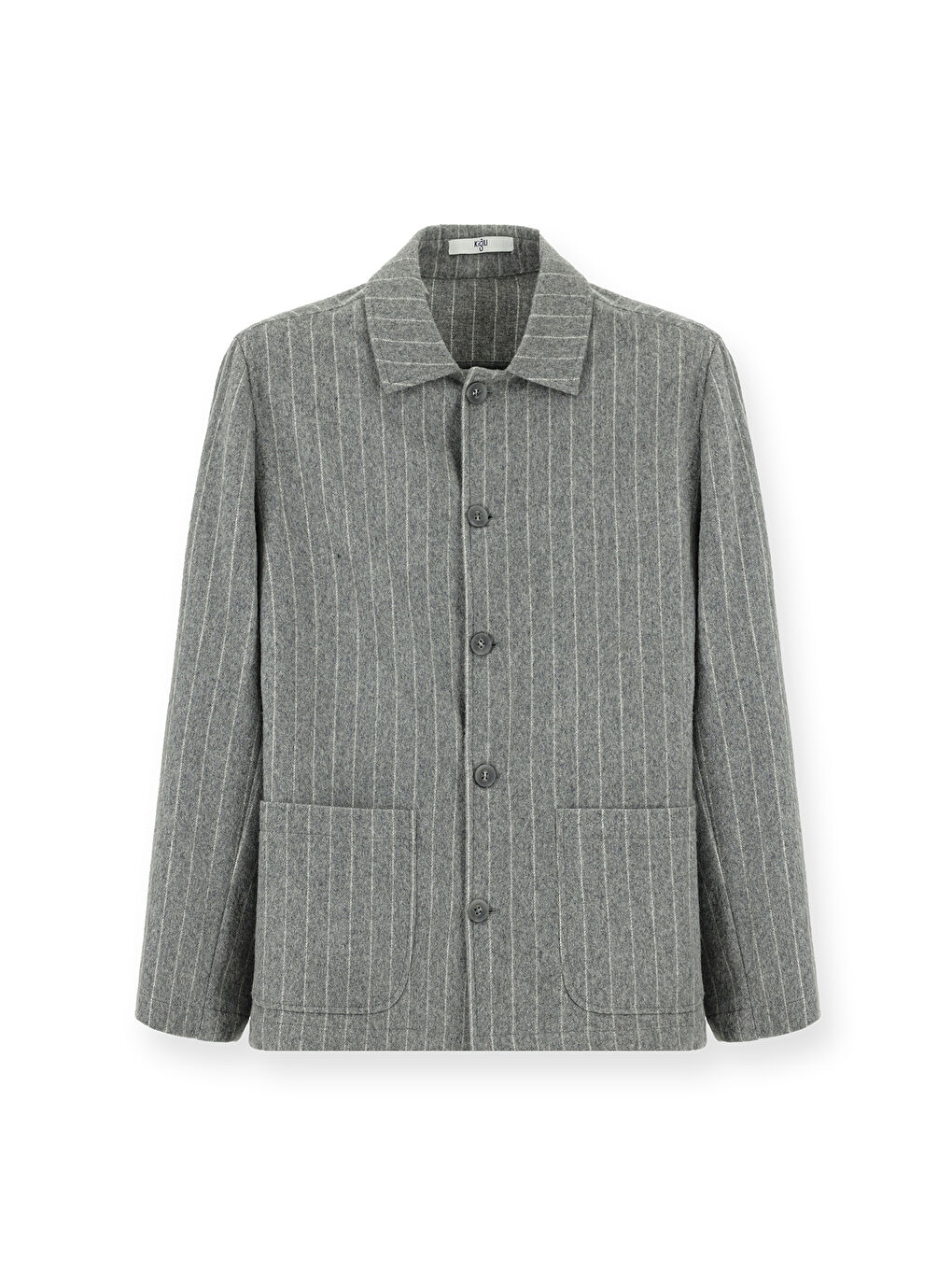 Gri Regular Fit Yünlü Çizgili Spor Ceket-2