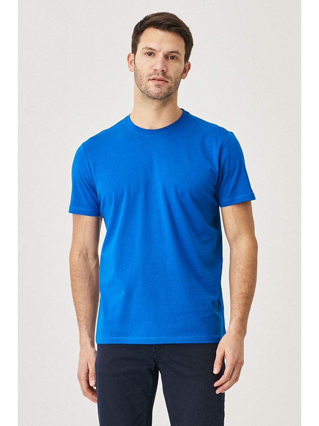 Mavi Erkek Saks-Kırmızı Slim Fit Bisiklet Yaka 2'li Düz Tişört Paketi-4