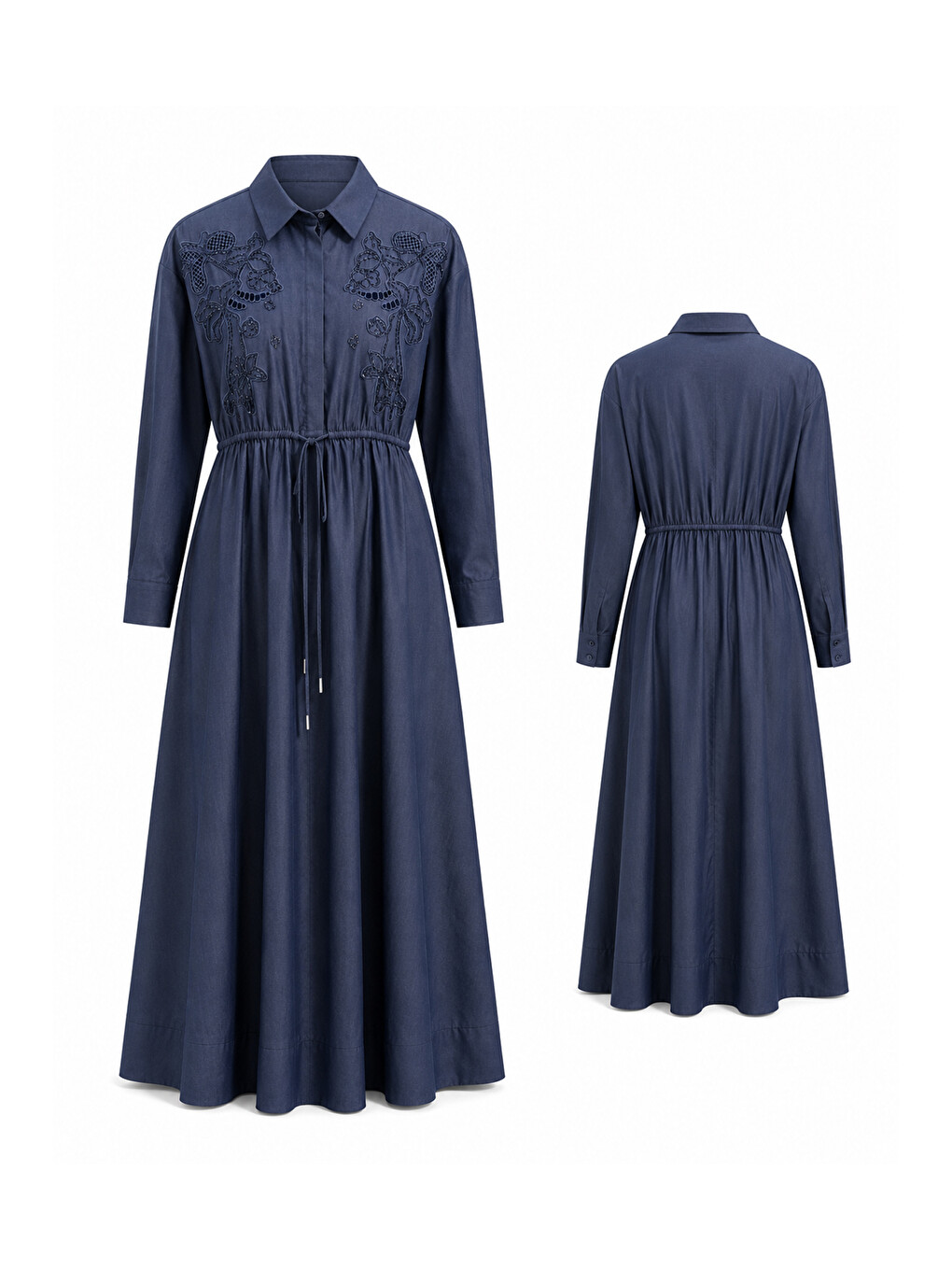 Mavi Missemramiss İvory From Dress Nakışlı Elbise 5210 Denim-1