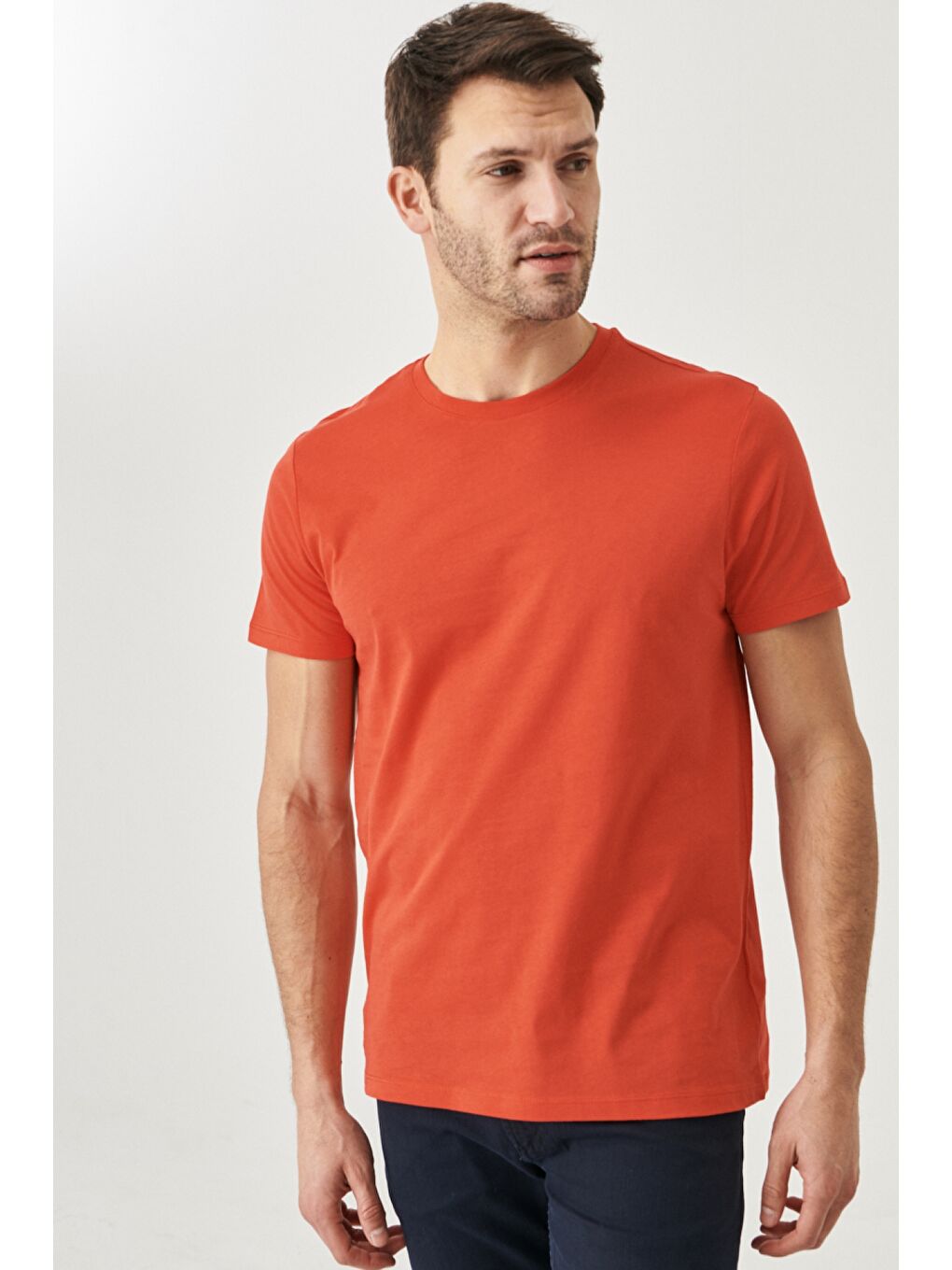 Mavi Erkek Saks-Kırmızı Slim Fit Bisiklet Yaka 2'li Düz Tişört Paketi-5