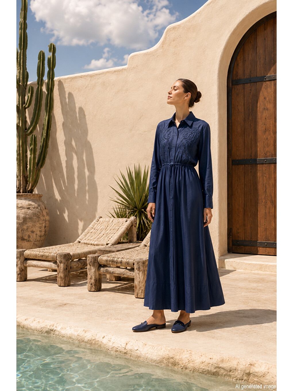 Mavi Missemramiss İvory From Dress Nakışlı Elbise 5210 Denim-3
