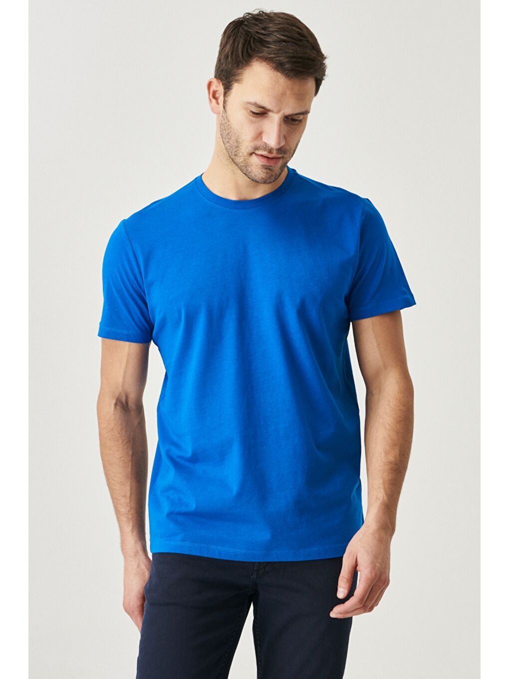 Mavi Erkek Saks-Kırmızı Slim Fit Bisiklet Yaka 2'li Düz Tişört Paketi-6