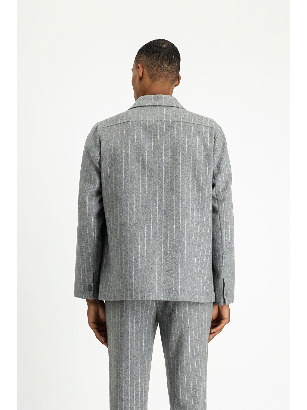 Gri Regular Fit Yünlü Çizgili Spor Ceket-5