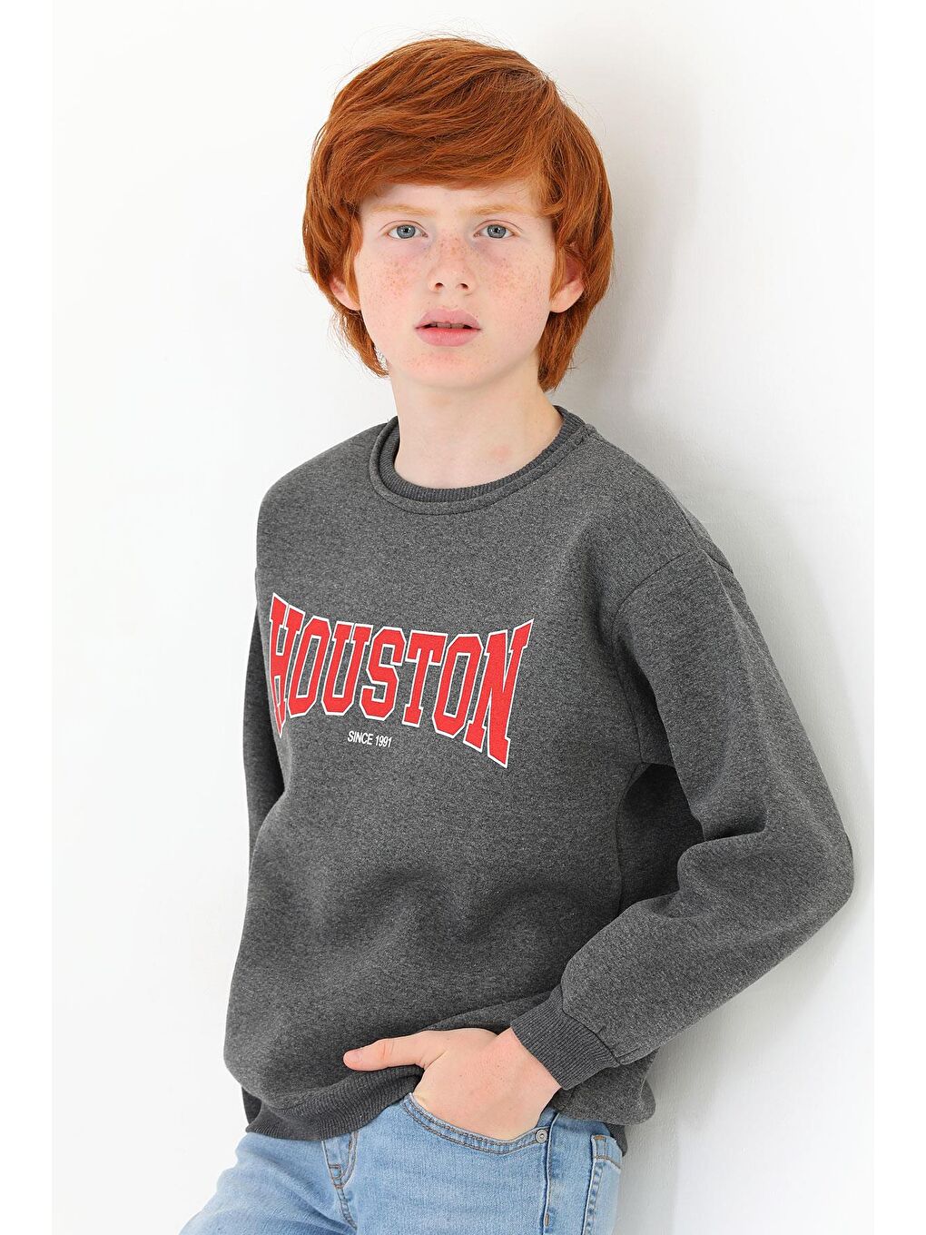 Bisiklet Yaka Uzun Kol Antrasit Renk Erkek Çocuk Sweatshirt