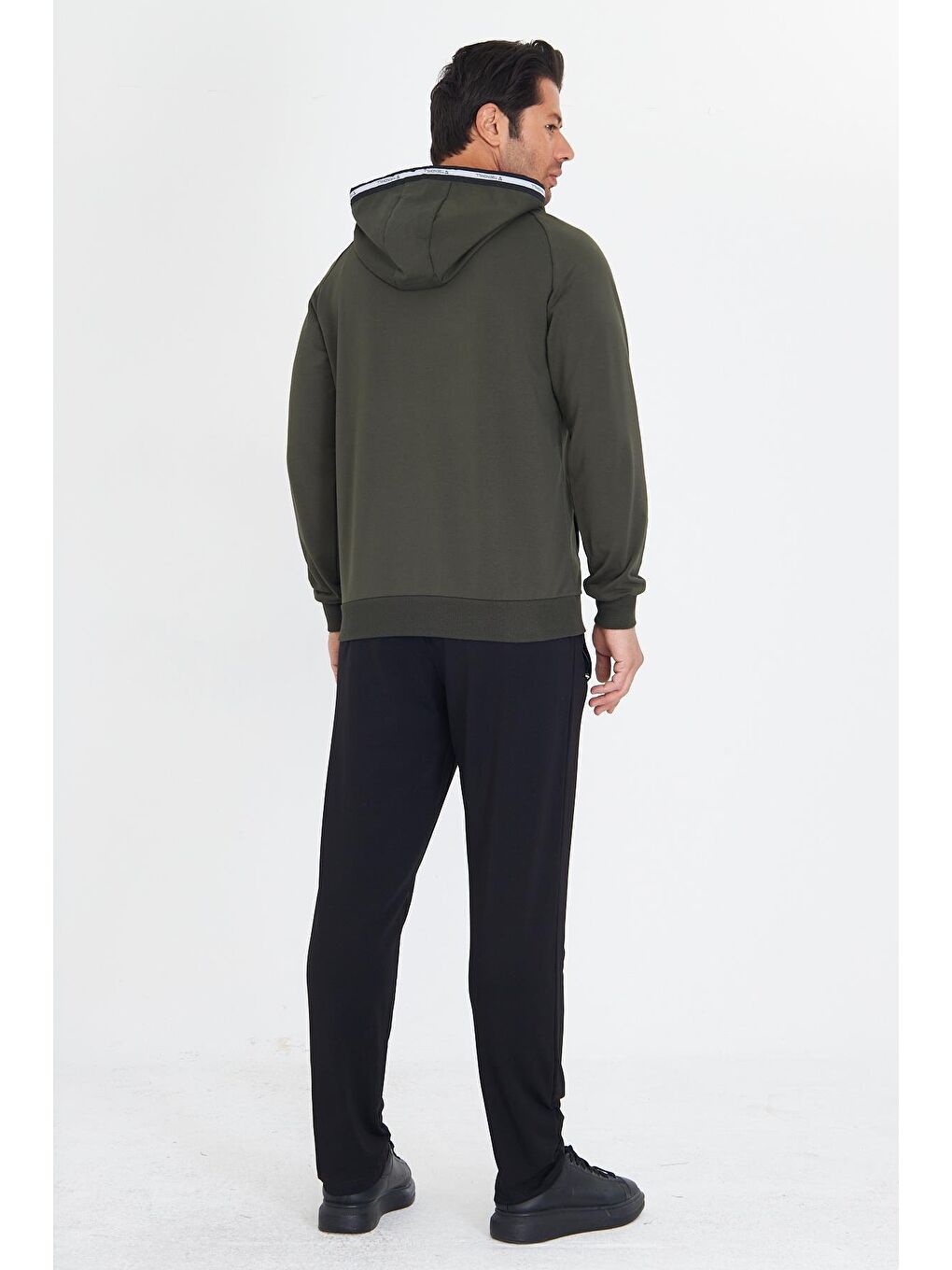 Erkek Pamuklu Kapüşonlu Eşofman Takımı Haki 5756-Ha-6