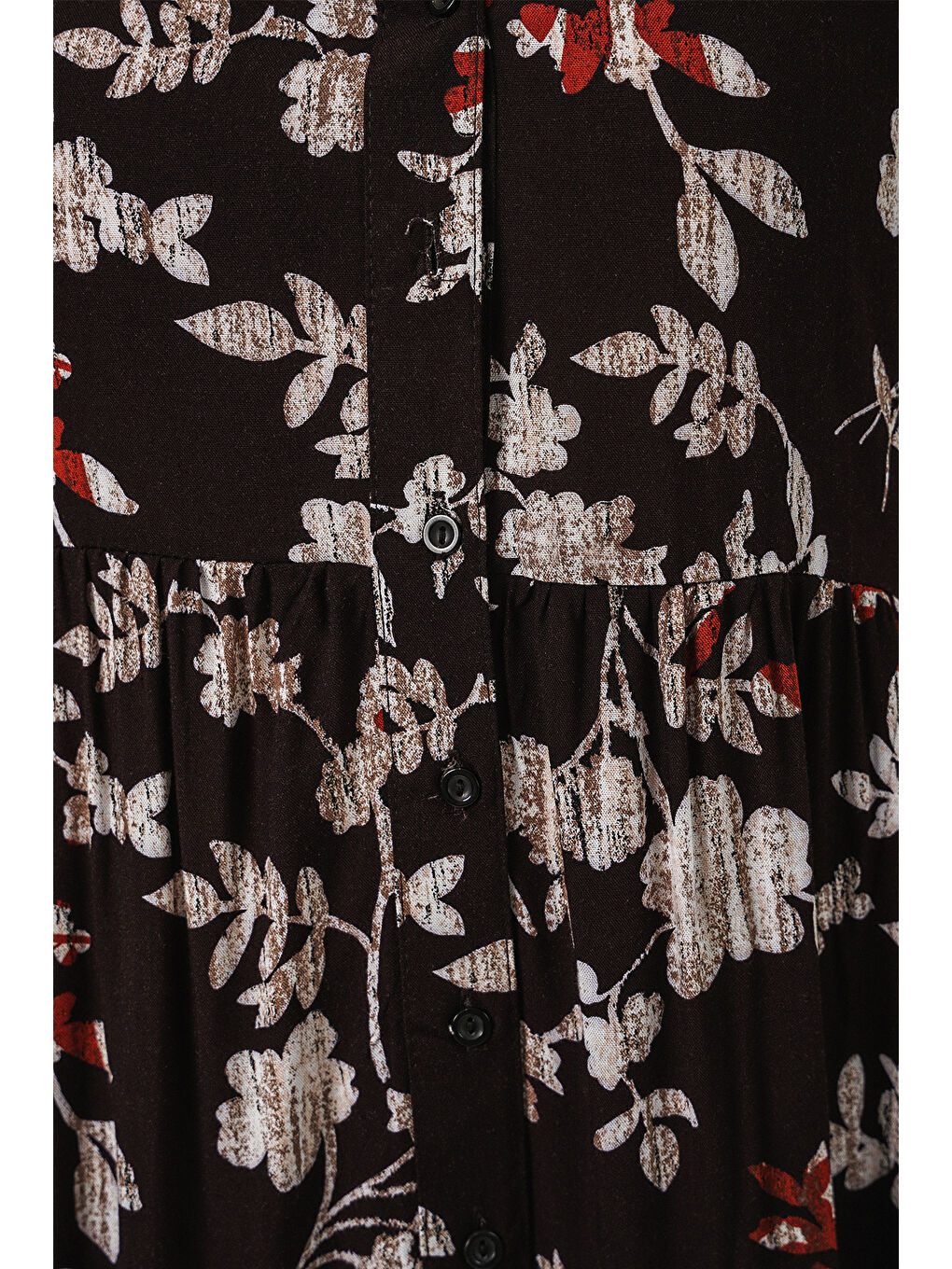 Kadın Desenli Uzun Tesettür Elbise 2585 - Beyaz - Kahve-4