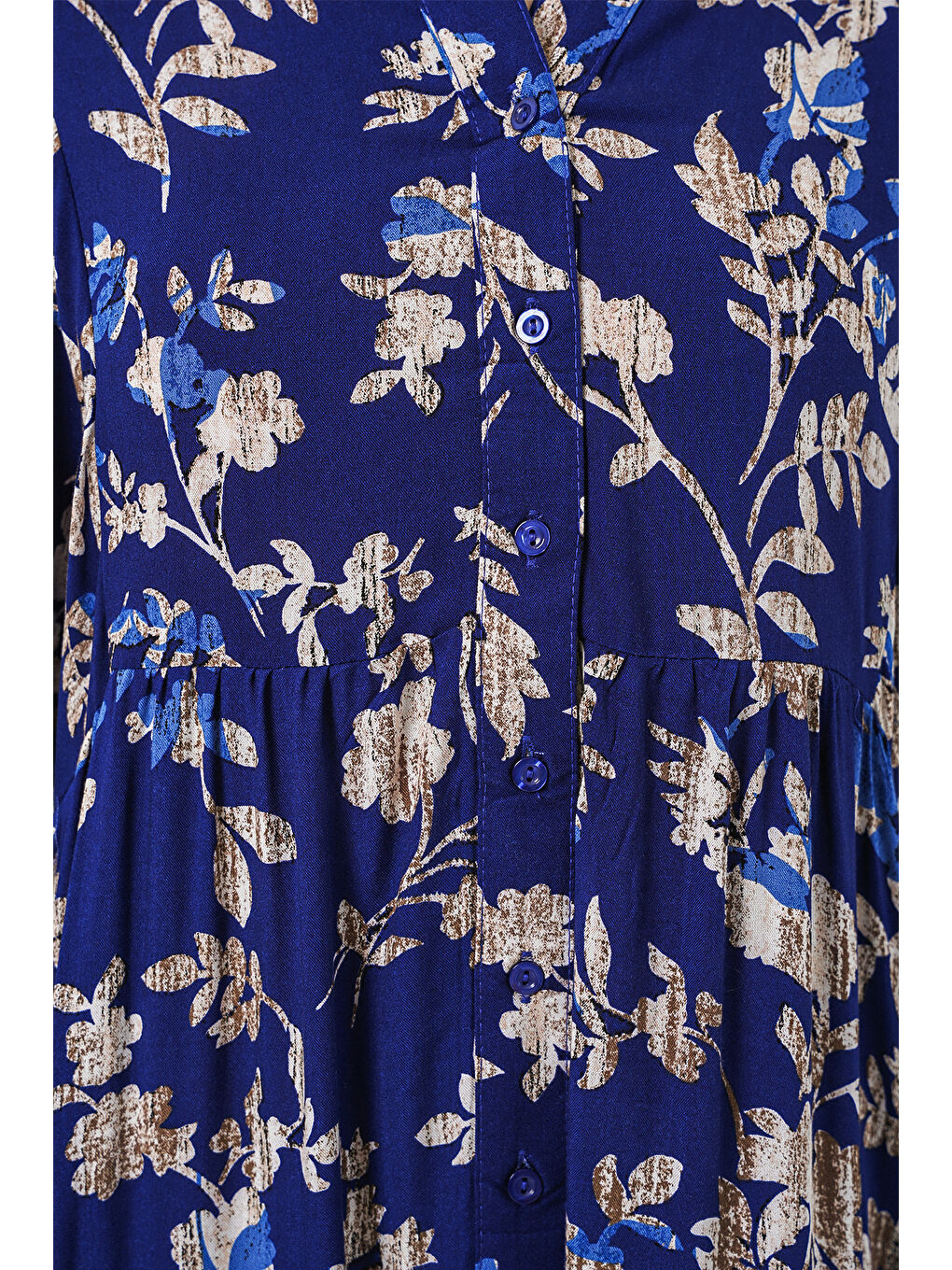 Mavi Kadın Desenli Uzun Tesettür Elbise 2585 - E. Saks-4