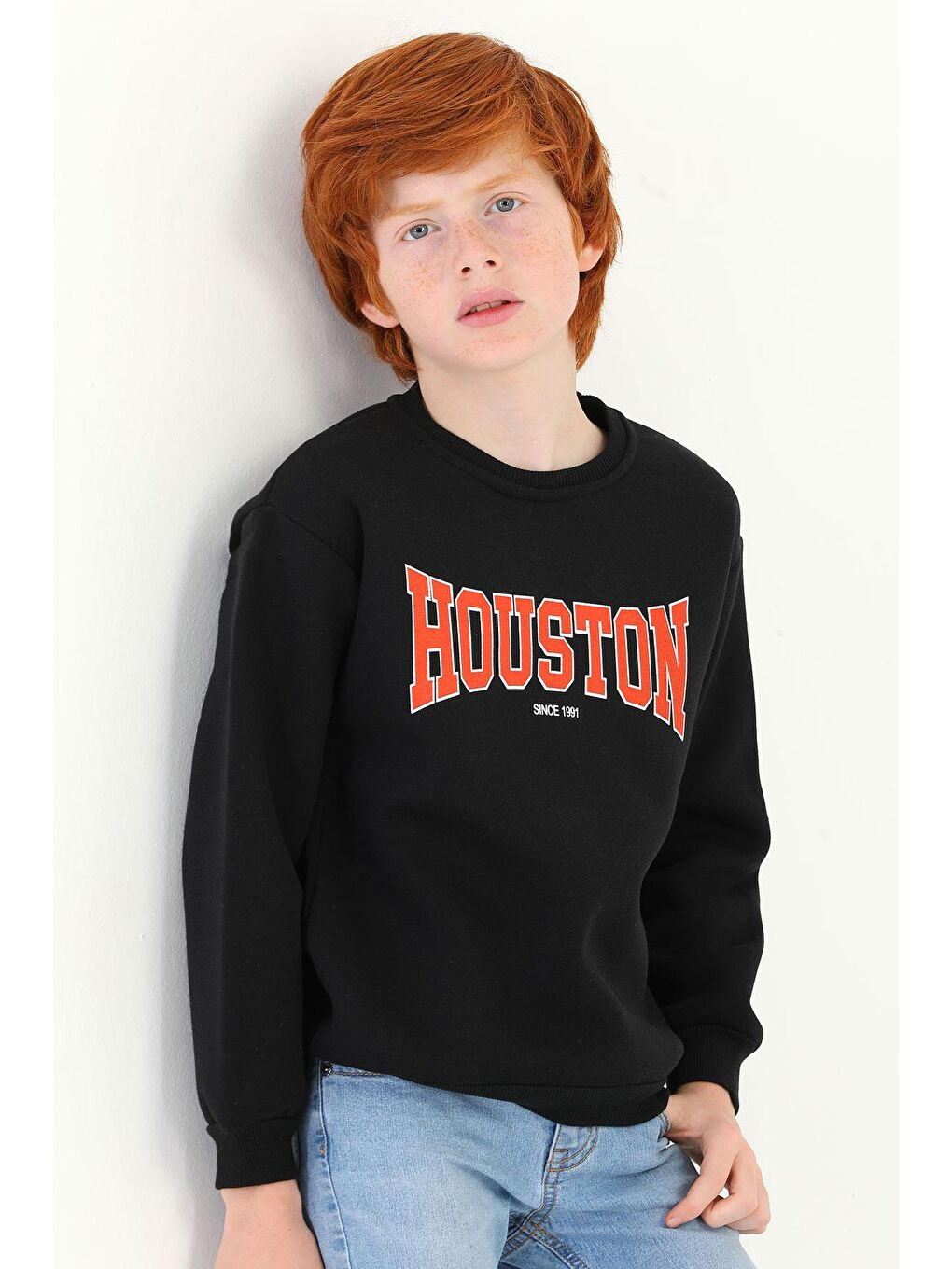 Bisiklet Yaka Uzun Kol Siyah Renk Erkek Çocuk Sweatshirt