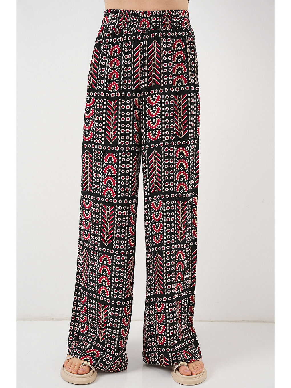 Kadın Desenli Viskon Pantolon 6749 - Siyah-3