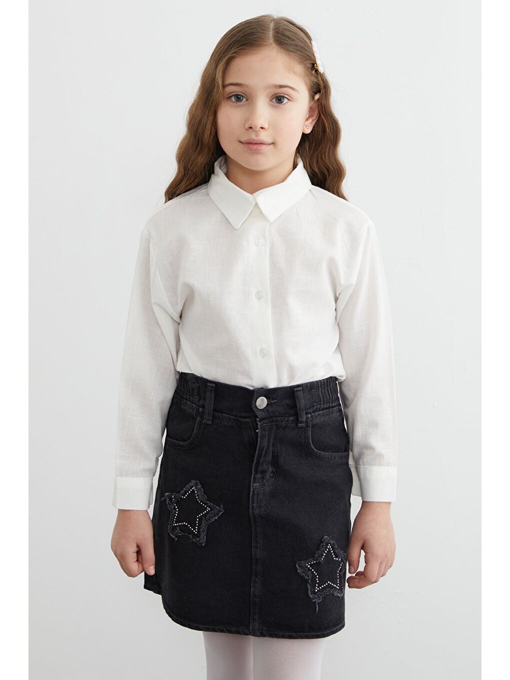 Ekru %100 Pamuk Flamlı Kız Çocuk Gömlek